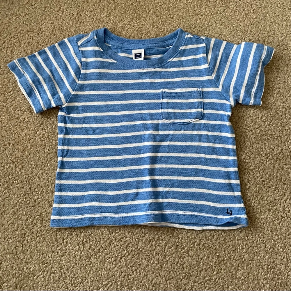 Janie & Jack Short Sleeve Pocket Tee Shirt Blue White Stripes 18-24 Months